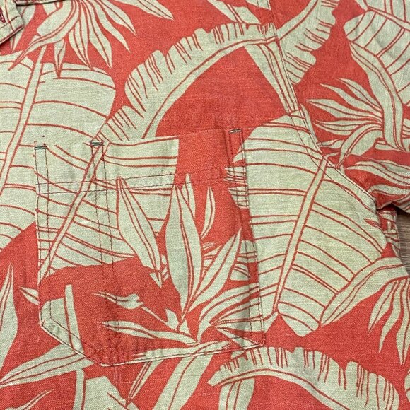 Royal Robbins Hawaiian Aloha M Shirt Bamboo Bird Of Paradise Taro Leaves Orange - Picture 6 of 13